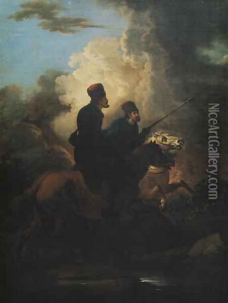 Two Cossacks on Horseback Oil Painting - Aleksander Orlowski