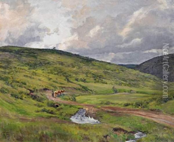 Shepherd Boy In A Valley Near Reifferscheid In The Eifel Oil Painting - Fritz Von Wille