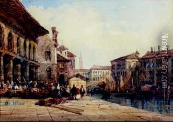Vue Animee De La Via Giorggia Dans La Lagune A Venise Oil Painting - William Wyld