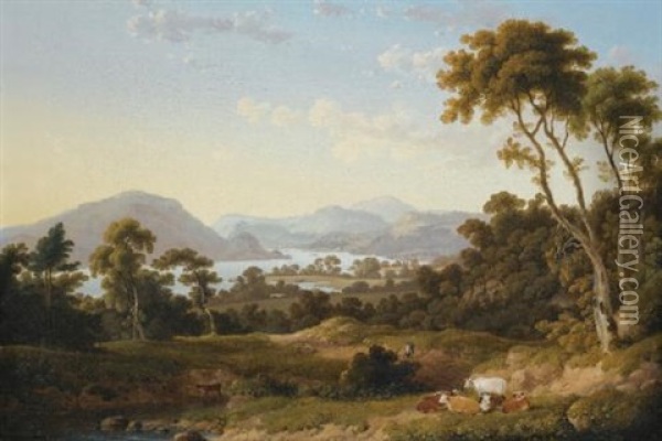 View Of Ullswater From Gowbarrow Park, Lake District Oil Painting - Julius Caesar Ibbetson
