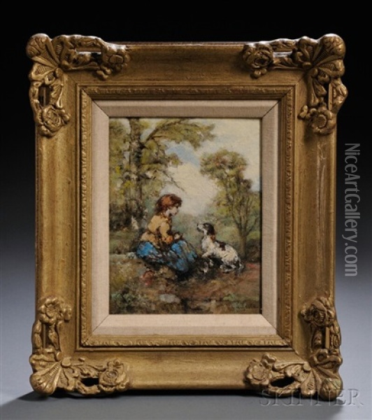 Bucolic Figural Landscape Oil Painting - Emile Lessore