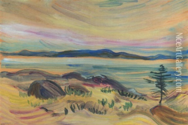 The Strait And Blue Mountains Oil Painting - Emily Carr