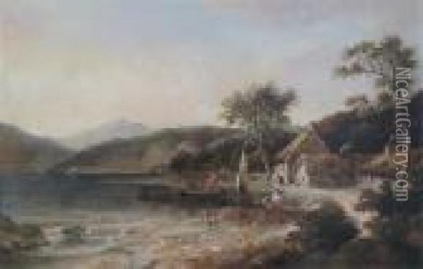 Lake Landscape With By A Cottage Oil Painting - George Vincent