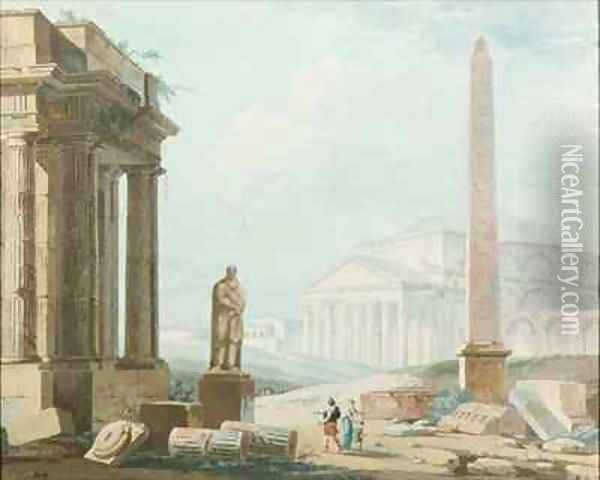 Capriccio of Classical Ruins Oil Painting - Alexandre-Jean Dubois Drahonet