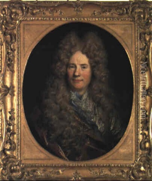 Portrait D'un Gentilhomme Coiffe D'une Longue Perruque Bouclee Oil Painting - Nicolas de Largilliere