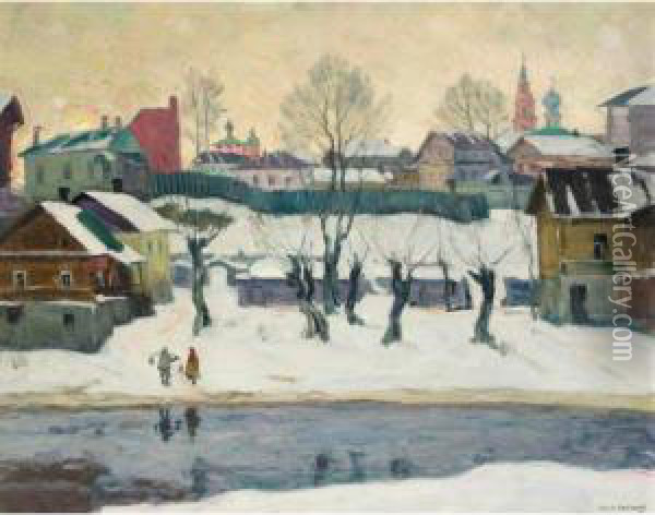 Russian Winter Oil Painting - Arnold Borisovic Lakowskij