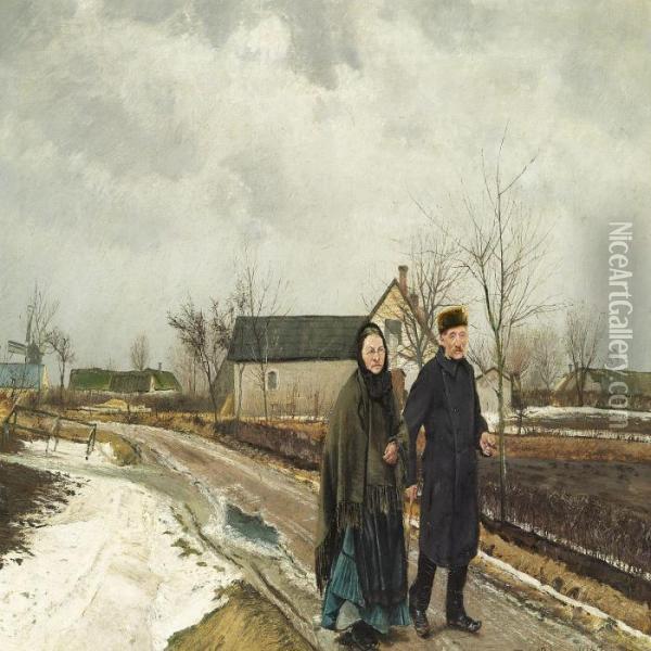 A Couple Walking Oil Painting - L.A. Ring