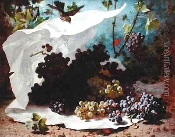 Still Life with Grapes Oil Painting - Charles-Jules-Nestor Bavoux