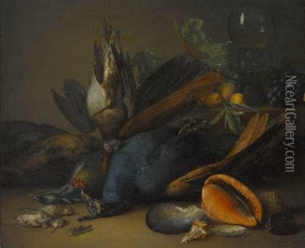 Stillleben Mit Erlegten Vogeln Und Muscheln Oil Painting - Anton Weiss