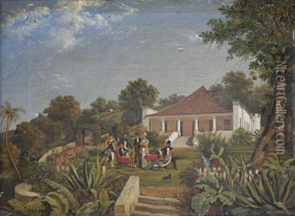 A Gathering On A Lawn, Rio De Janeiro Oil Painting - C.J. Martin