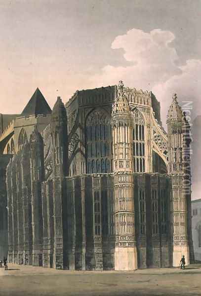The Chapel of Henry VII showing Two Renovated Pinnacles, plate 4 from Westminster Abbey, engraved by J. Bluck fl.1791-1831 pub. by Rudolph Ackermann 1764-1834 1811 Oil Painting - Augustus Charles Pugin