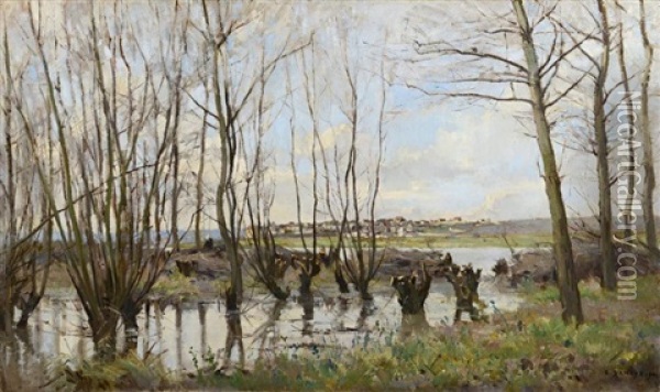 Paysage Bord De Riviere Oil Painting - Pierre Emmanuel Eugene Damoye
