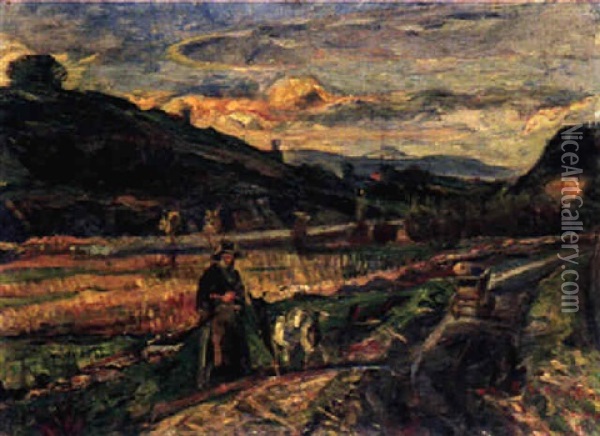 Landschaft Bei Genf Mit Ziegenhirtin Oil Painting - Enoch Henryck (Enrico) Glicenstein