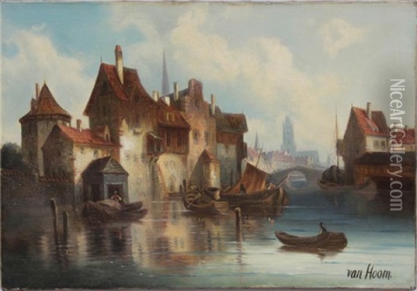 Canalpartie Aus Dordrecht Oil Painting - Ludwig Hermann