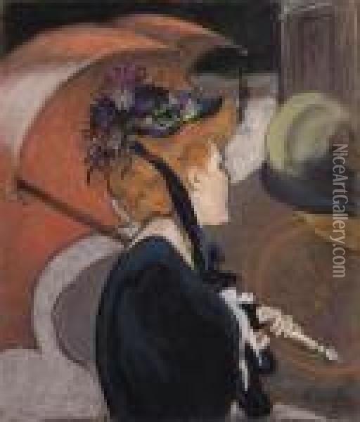Femme Au Parapluie Oil Painting - Louis Anquetin