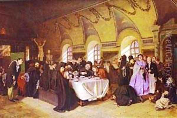 A Meal In The Monastery 1865-76 Oil Painting - Vasily Perov