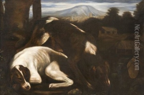 Deux Chiens Dans Un Paysage Oil Painting - Jacopo dal Ponte Bassano