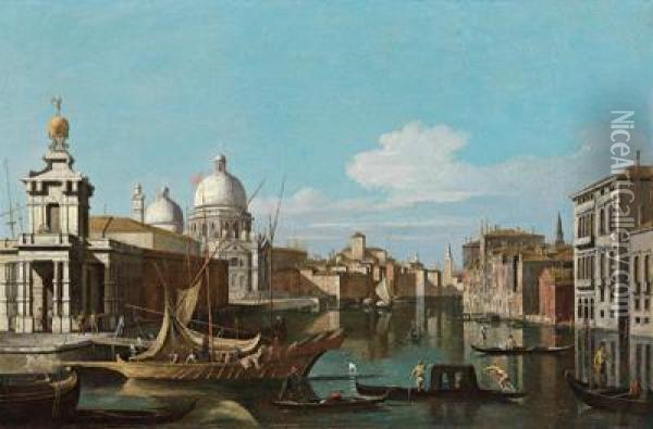 Uito Veduta Del Canal Grande Con La Punta Della Dogana E La Basilica Della Salute Oil Painting - Jacopo Fabris Venice