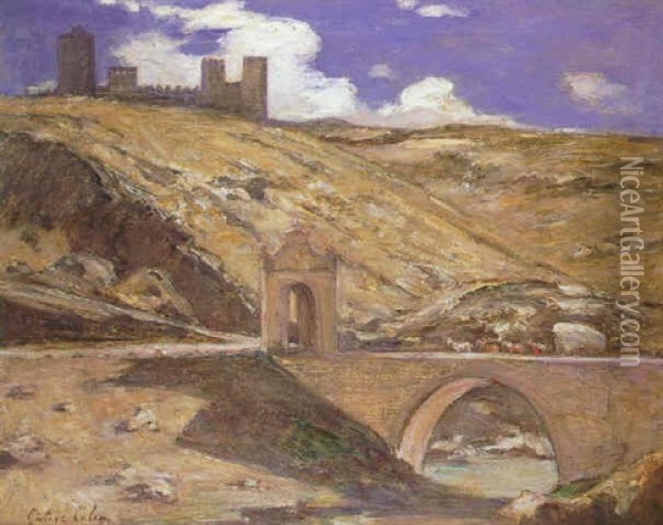 Carromato Cruzando El Puente De Alcantara, Toledo Oil Painting - Gustave Henri Colin