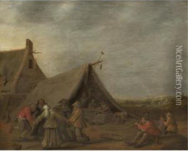 An Outdoor Scene With Villagers Dancing Oil Painting - Pieter de Bloot