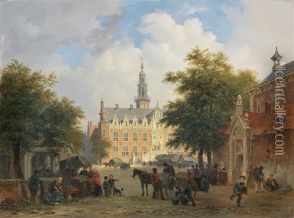 Street Scene, Amsterdam Oil Painting - Bartholomeus Johannes Van Hove