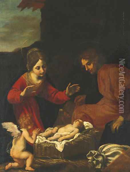 The Holy Family Oil Painting - Jacopo Vignali