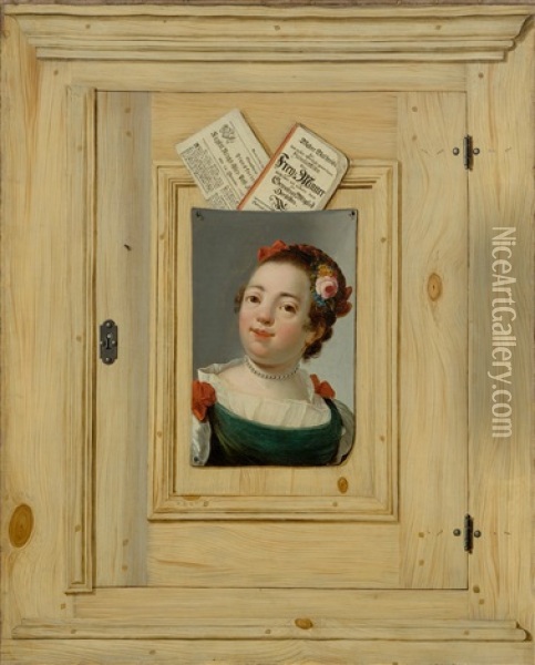 Trompe-l'oeil With Portrait Of A Young Girl Oil Painting - Justus Juncker