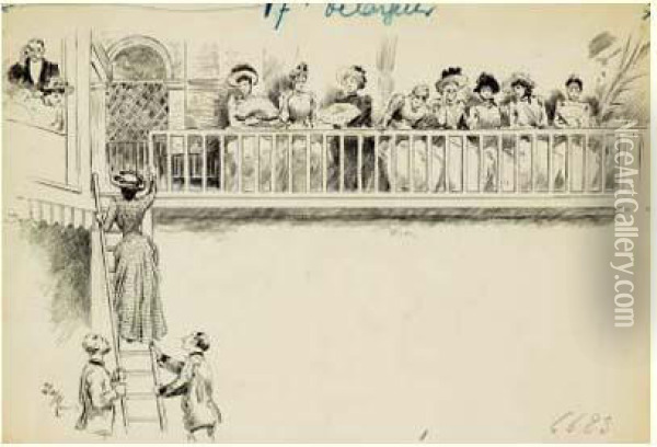 Le Cirque Molier. Le Balcon Reserve Aux Dames, Circa 1890 Oil Painting - Adrien E. Marie