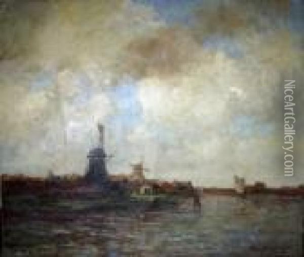 Paysage Hollandais Au Moulin Oil Painting - Tamine Tadama Groeneveld