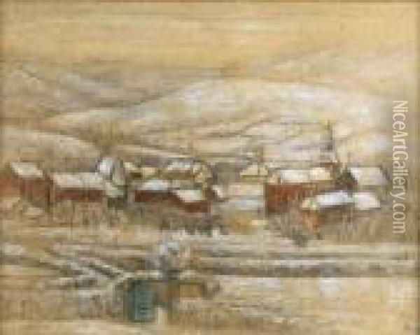 [village Enneige] (date 1923) Oil Painting - William Degouve de Nuncques