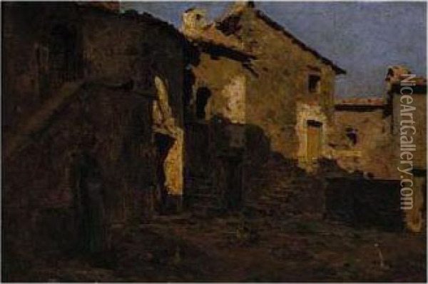 In The Courtyard Oil Painting - Telemaco Signorini