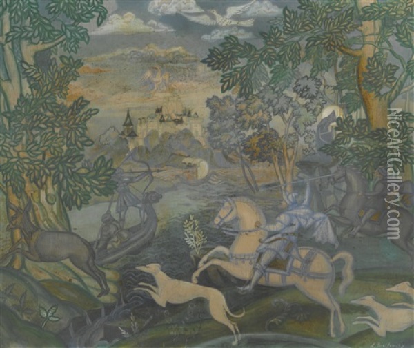 Hunting Scene Oil Painting - Leonid Brailowski