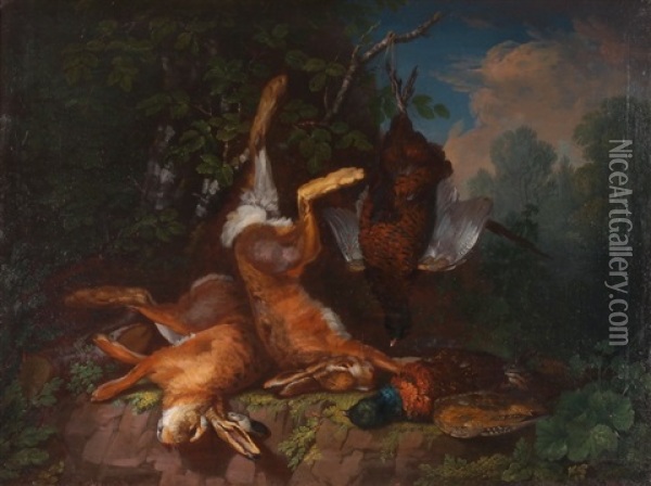 Grosses Jagdstillleben Mit Hasen Und Fasanen Oil Painting - Johann Georg de Hamilton
