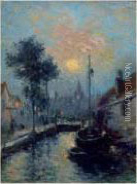 Bruges, 1920 (clair De Lune) Oil Painting - Marie-Gabriel Biessy