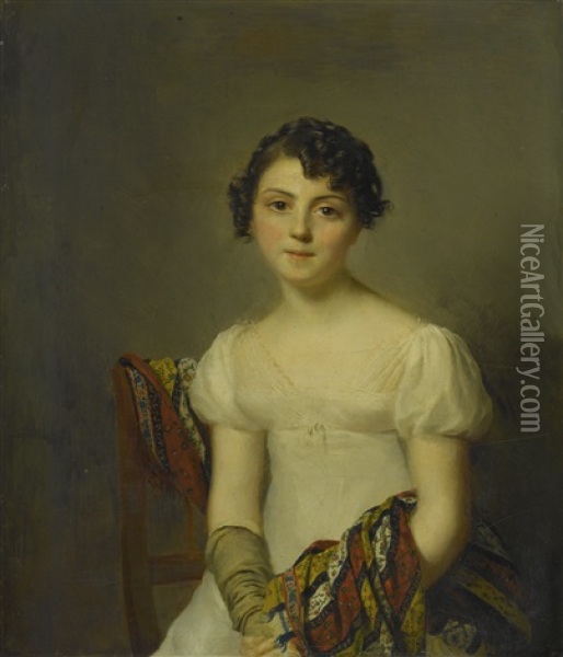 Portrait Of Andrienne-constance Bourdillon (1792-1836) Oil Painting - Firmin Massot