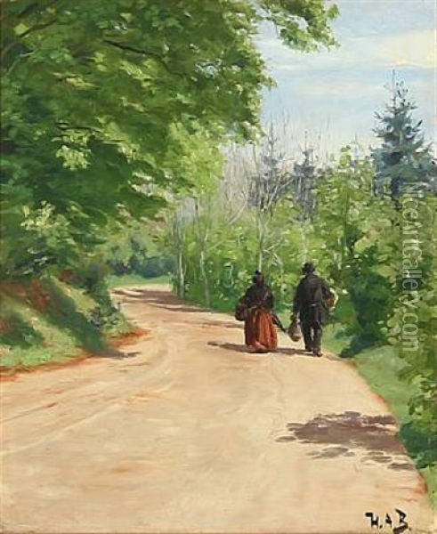 Forest Road With A Couple Oil Painting - Hans Andersen Brendekilde