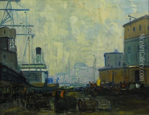 Boston Wharf Scene Oil Painting - Arthur Clifton Goodwin