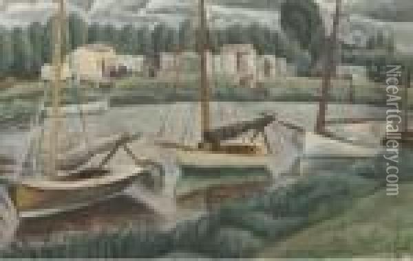 Sailing Boats In A Canal Oil Painting - Leo Gestel