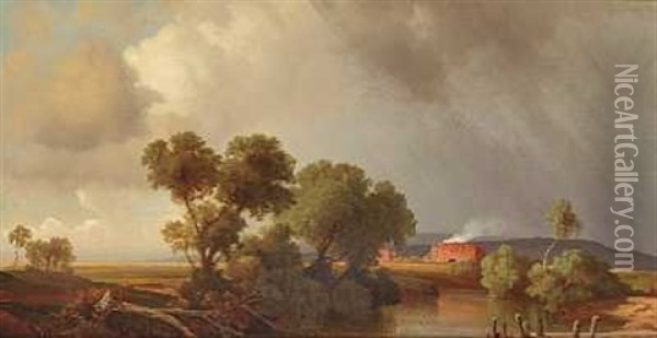 Fra Aricia. Italiensk Landskab Med Optraekkende Uvejr Oil Painting - Ludwig Heinrich Theodor (Louis) Gurlitt