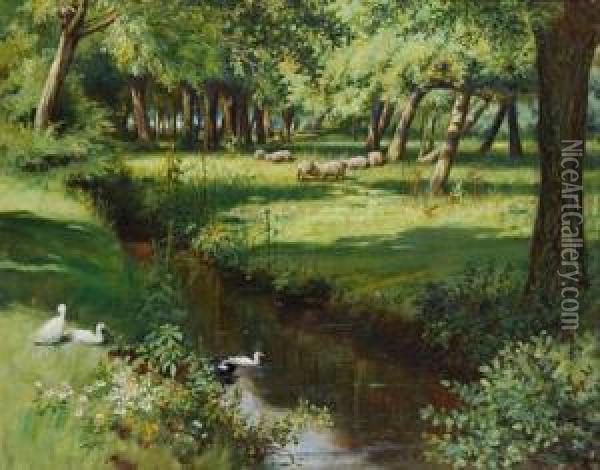 Ducks On A Stream Oil Painting - Augustus Watford Weedon