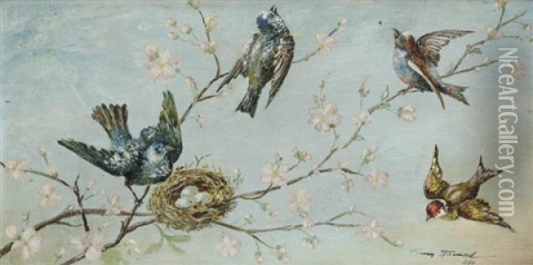 Les Oiseaux Oil Painting - Firmin Bouisset