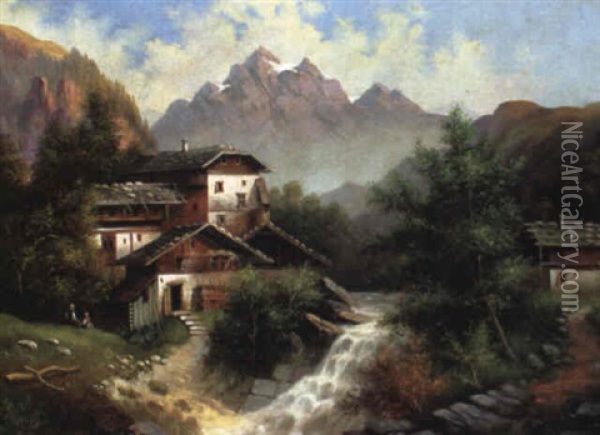 Weiler Am Gebirgsbach Oil Painting - Albert Rieger
