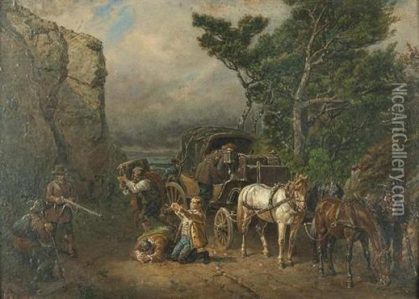 Uberfall Auf Eine Kutsche. Oil Painting - Louis Haghe