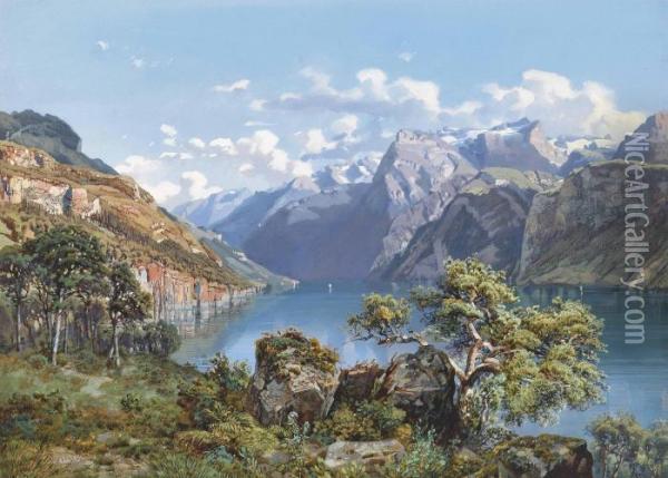 Lake Lugano, Italy Oil Painting - Jean-Marc Dunant-Vallier