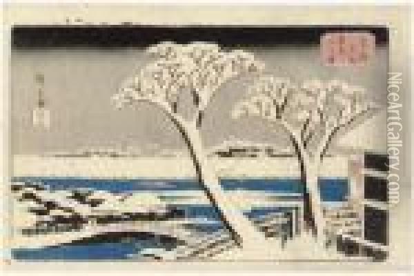 Matsuchiyama No Yuki Oil Painting - Utagawa or Ando Hiroshige
