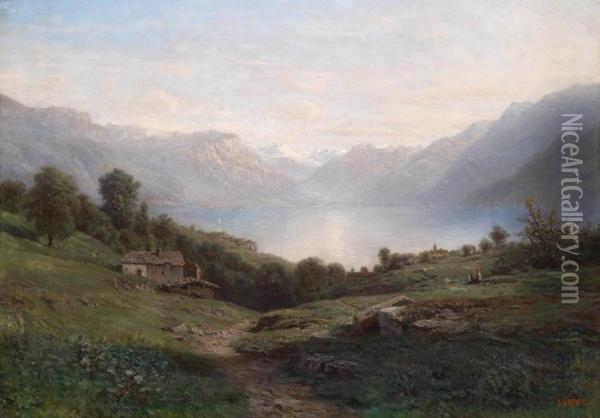 View Of Lake Thun Oil Painting - Leberecht Lortet