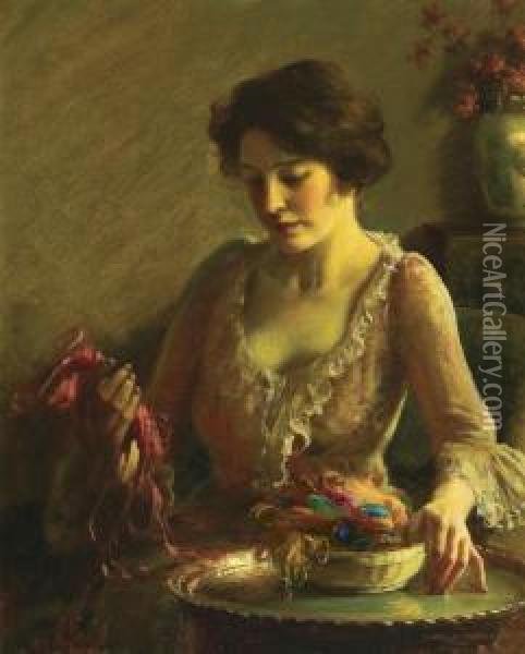 Choosing The Colors Oil Painting - Charles Curran