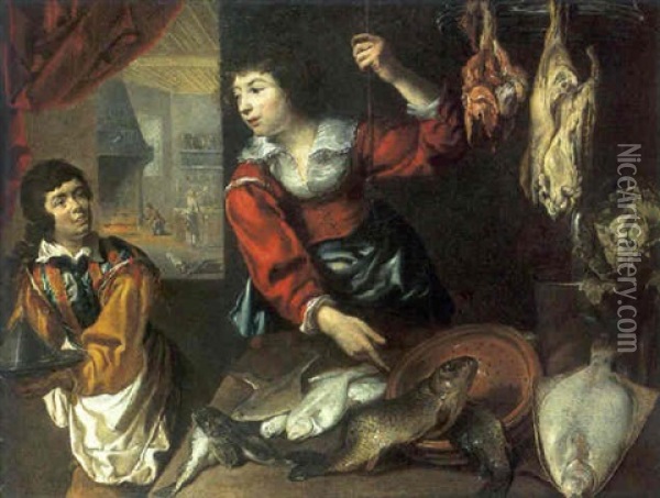 Deux Serviteurs Dans Un Garde-manger Oil Painting - Jan Cossiers