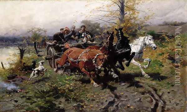 Speeding Chariot, c.1900 Oil Painting - Josef von Brandt