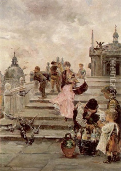 Reges Treiben Auf Der Riva Degli Schiavoni In Venedig Oil Painting - Wilhelm von Gegerfelt